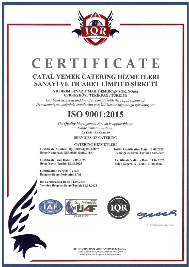 ISO 9001 — Kalite Yönetim Sistemi sertifikası